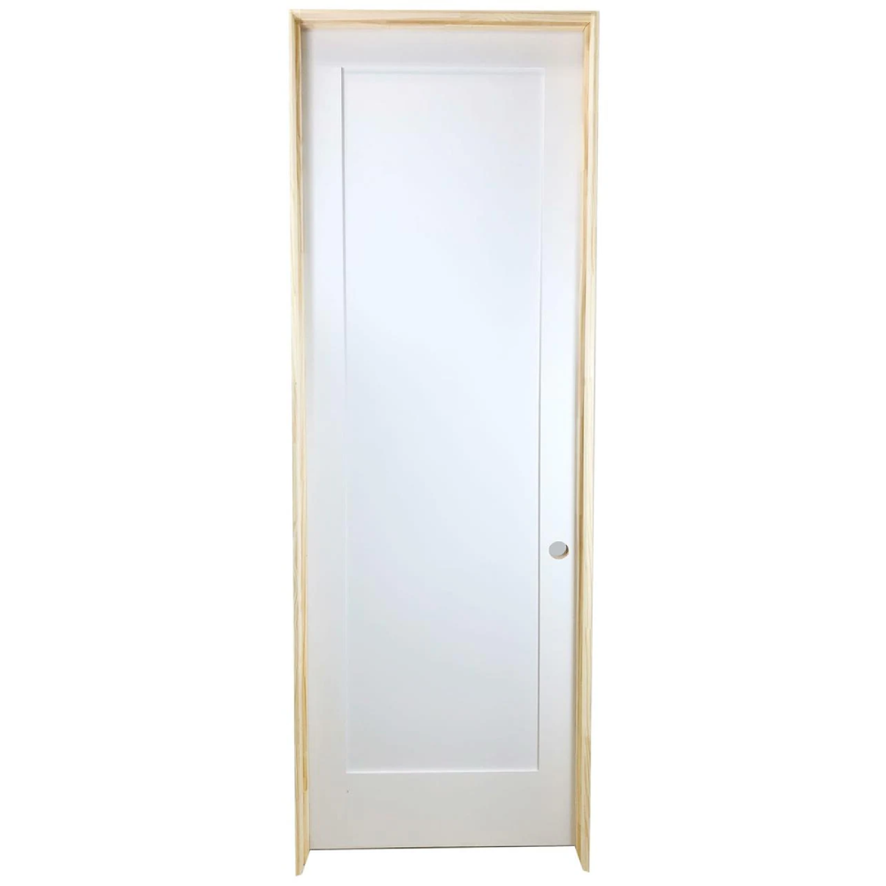 30 in x 80 in White 1-Panel Shaker Solid Core Primed MDF Prehung Interior Door